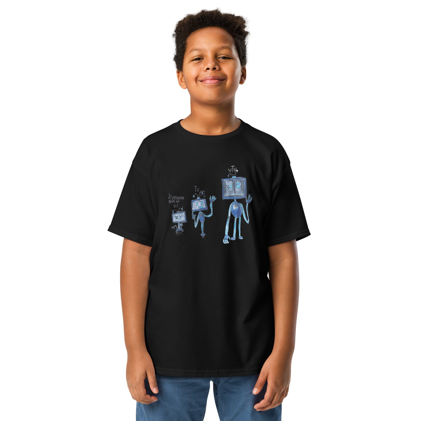 Camiseta infantil azul con estampado de dinosaurio - Algodón 100% - ZHOMAX - Roblox