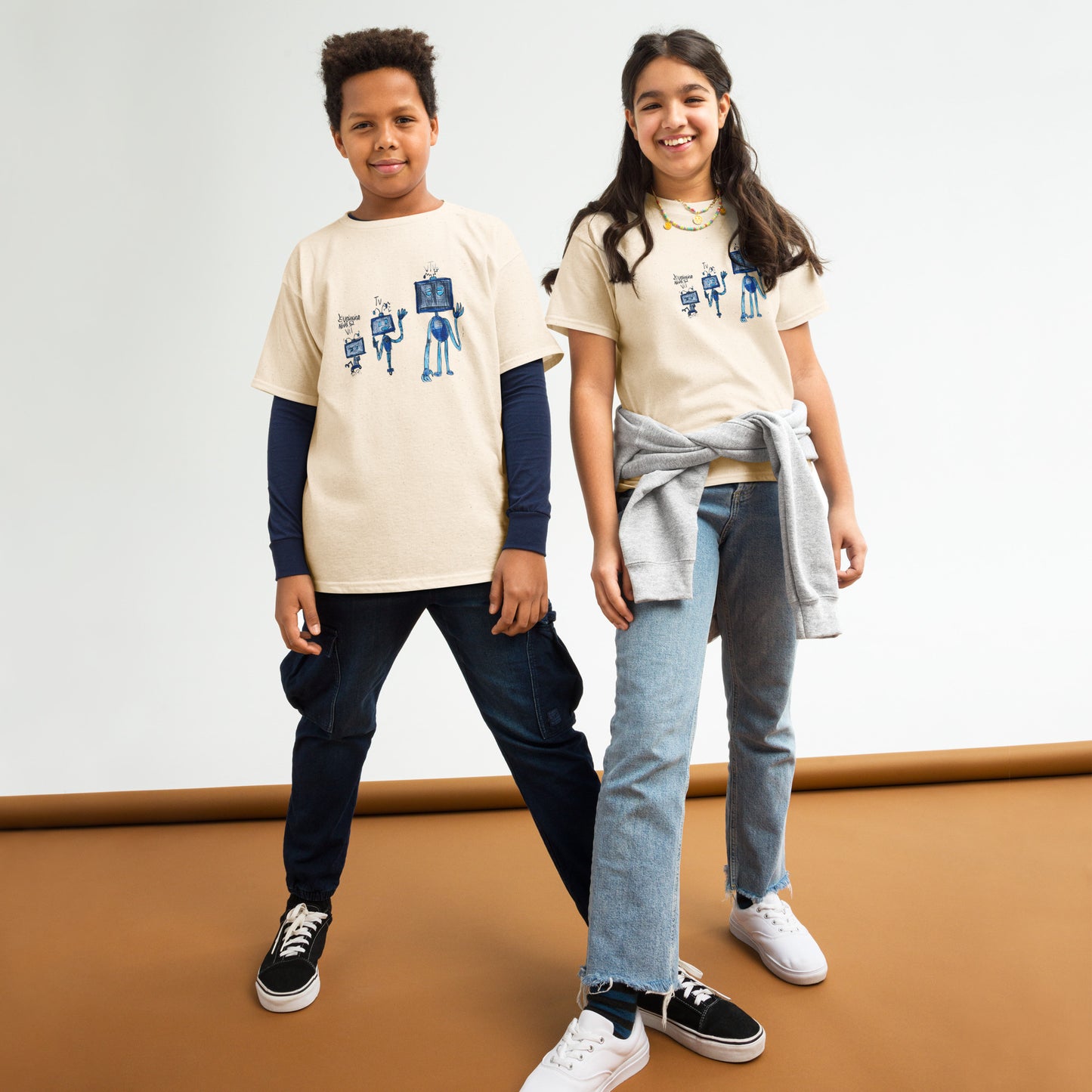 Camiseta infantil azul con estampado de dinosaurio - Algodón 100% - ZHOMAX
