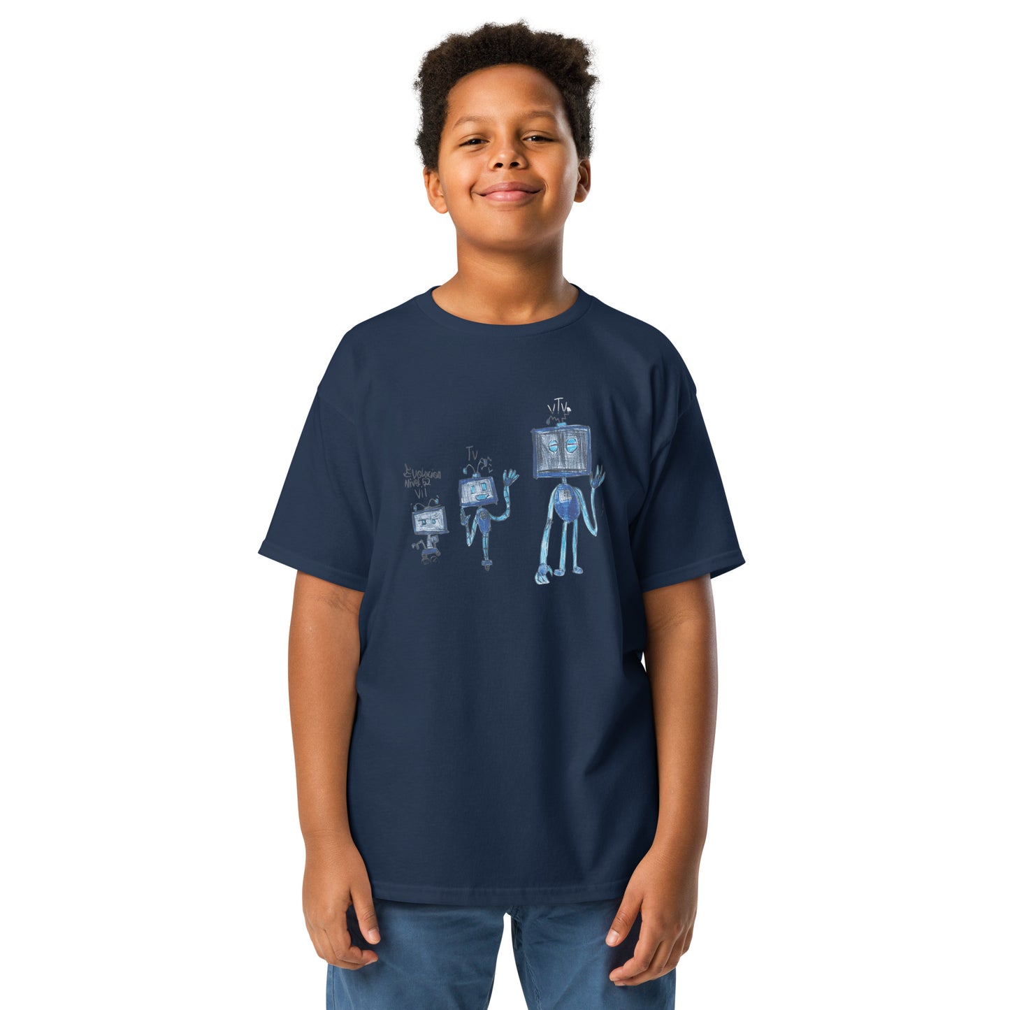 Camiseta infantil azul con estampado de dinosaurio - Algodón 100% - ZHOMAX - Roblox
