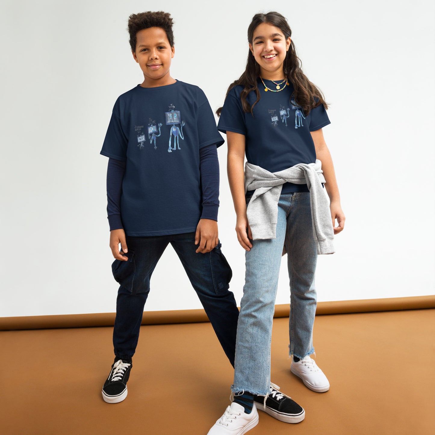 Camiseta infantil azul oscuro con estampado de dinosaurio - algodón 100% - ZHOMAX - Roblox