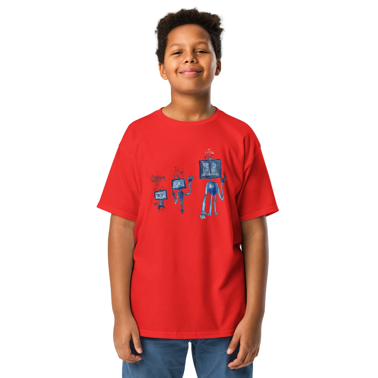 Camiseta infantil roja con estampado de dinosaurio - algodón 100% - ZHOMAX - Roblox -