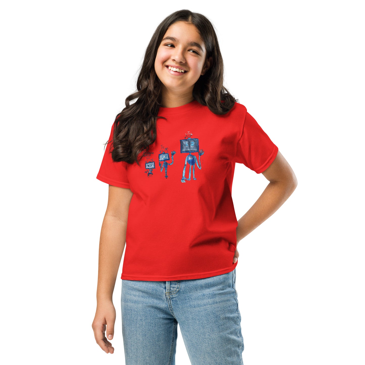 Camiseta infantil roja con estampado de dinosaurio - algodón 100% - ZHOMAX - Roblox -