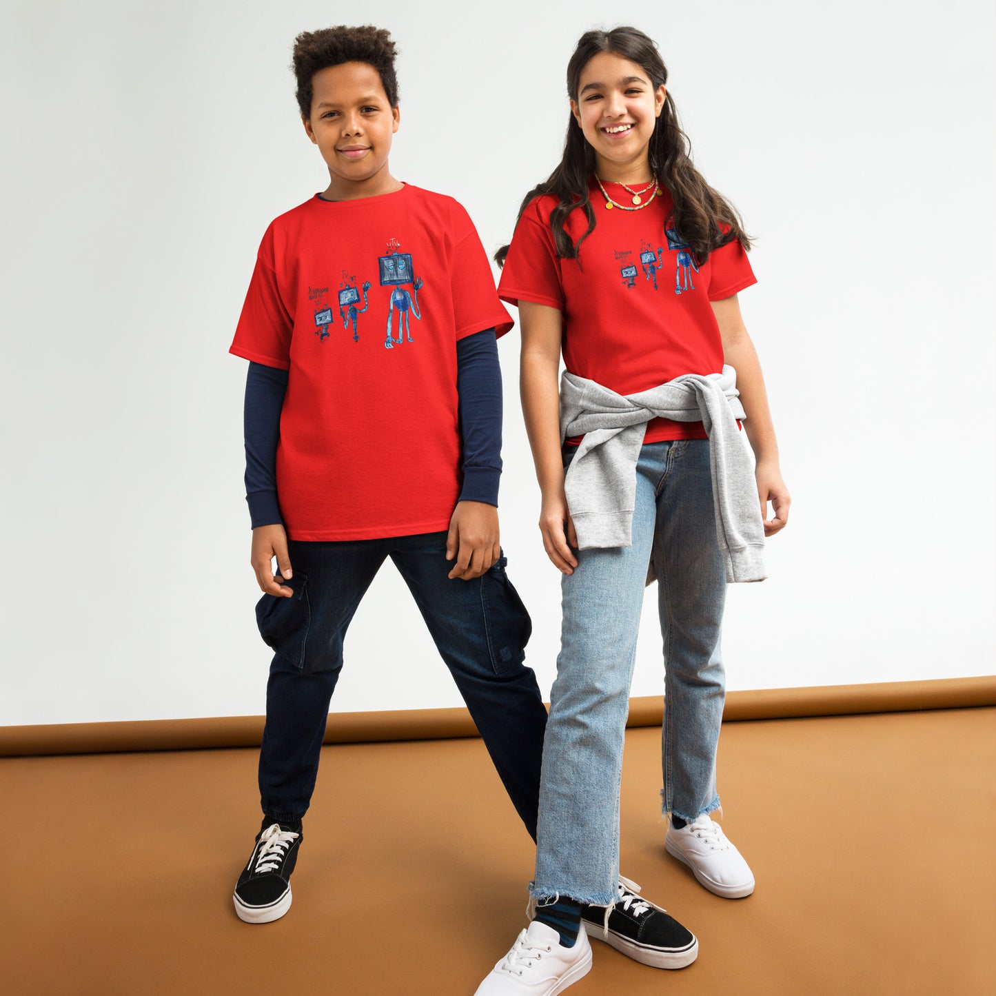 Camiseta infantil roja con estampado de dinosaurio - algodón 100% - ZHOMAX - Roblox