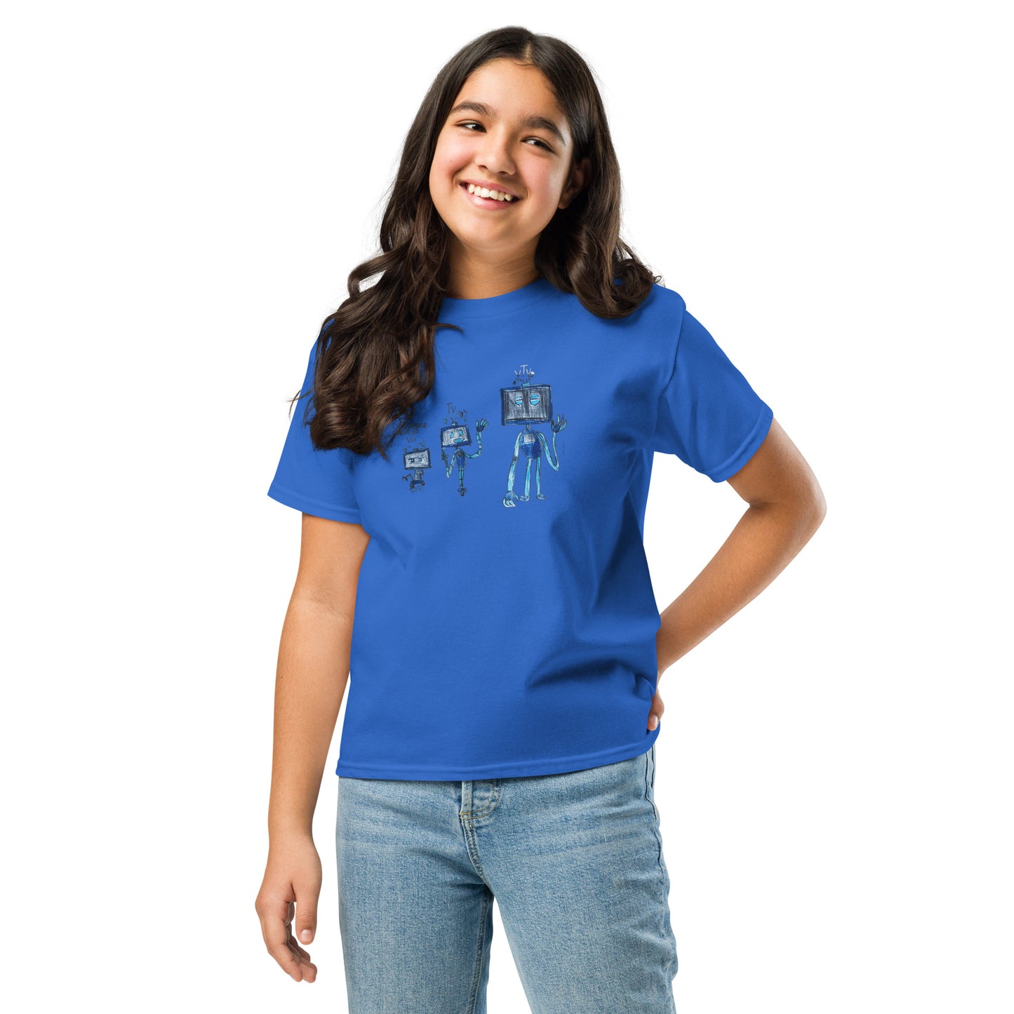 Camiseta infantil azul con estampado de dinosaurio - algodón 100% - ZHOMAX - Roblox -