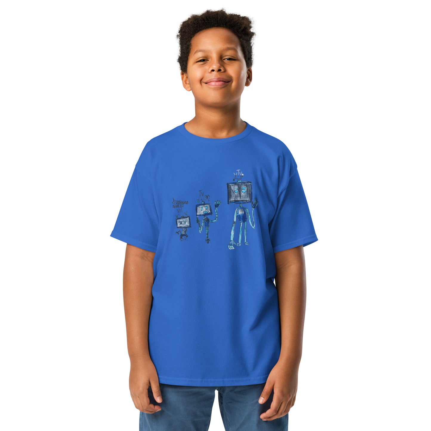 Camiseta infantil azul con estampado de dinosaurio - algodón 100% - ZHOMAX - Roblox -