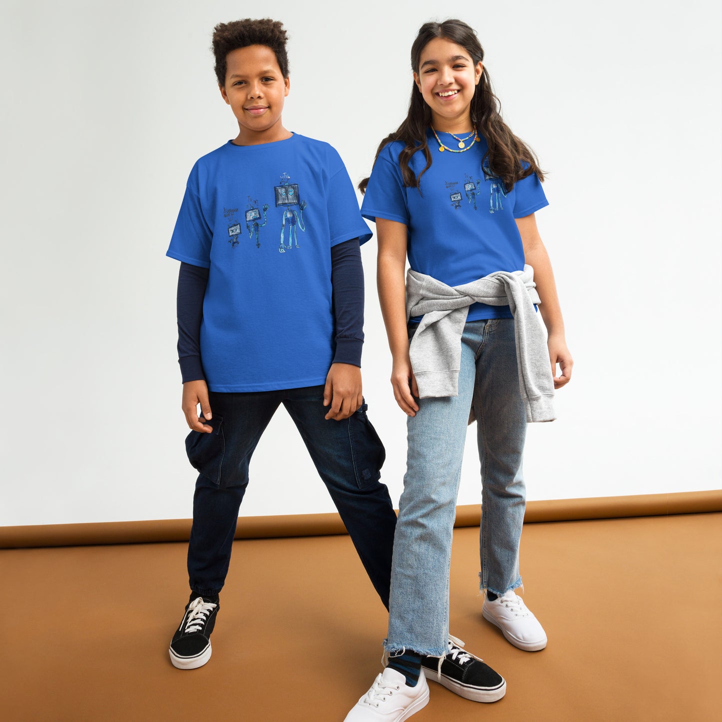 Camiseta infantil azul con estampado de dinosaurio - algodón 100% - ZHOMAX - Roblox