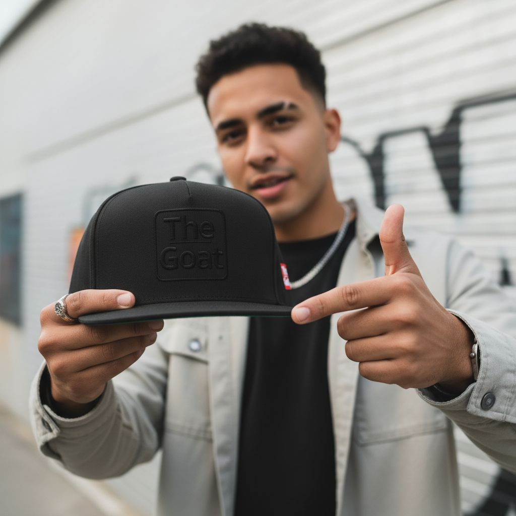 Gorra Negra GOAT de visera plana, estilo urbano