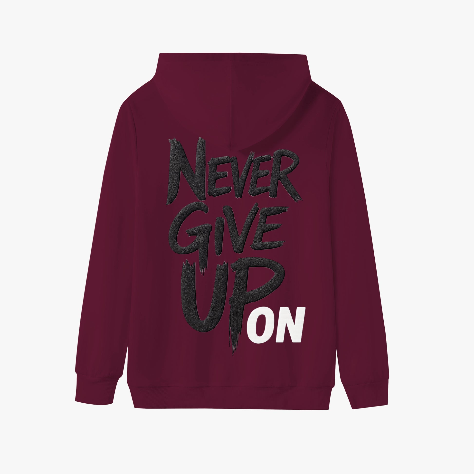 Sudadera never give up on, color, vista trasera, zhomax.com