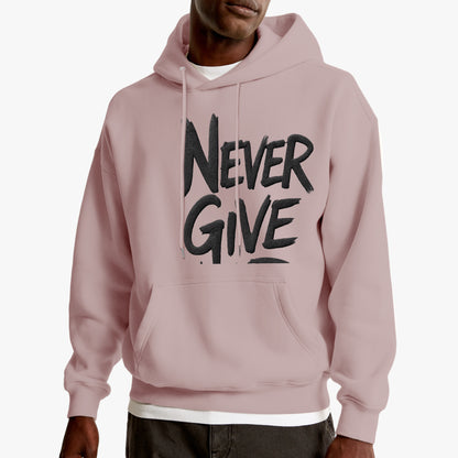 Sudadera never give, color pink, vista frontal, zhomax.com