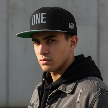 Gorra negra visera plana gris bordada ONE premium – Zhomax Streetwear
