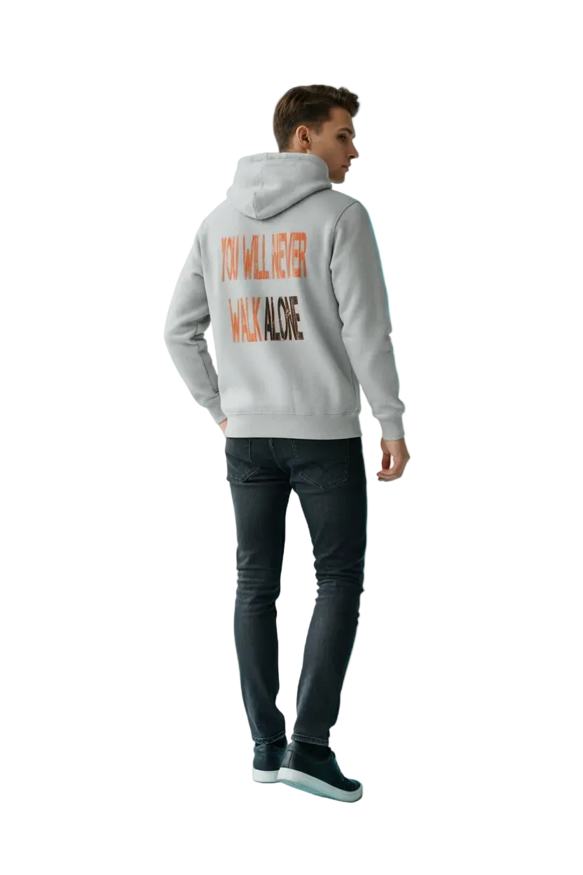Alt: Sudadera premium You Will Never Walk Alone unisex color gris sport, detalle estampado
