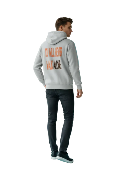 Alt: Sudadera premium You Will Never Walk Alone unisex color gris sport, detalle estampado