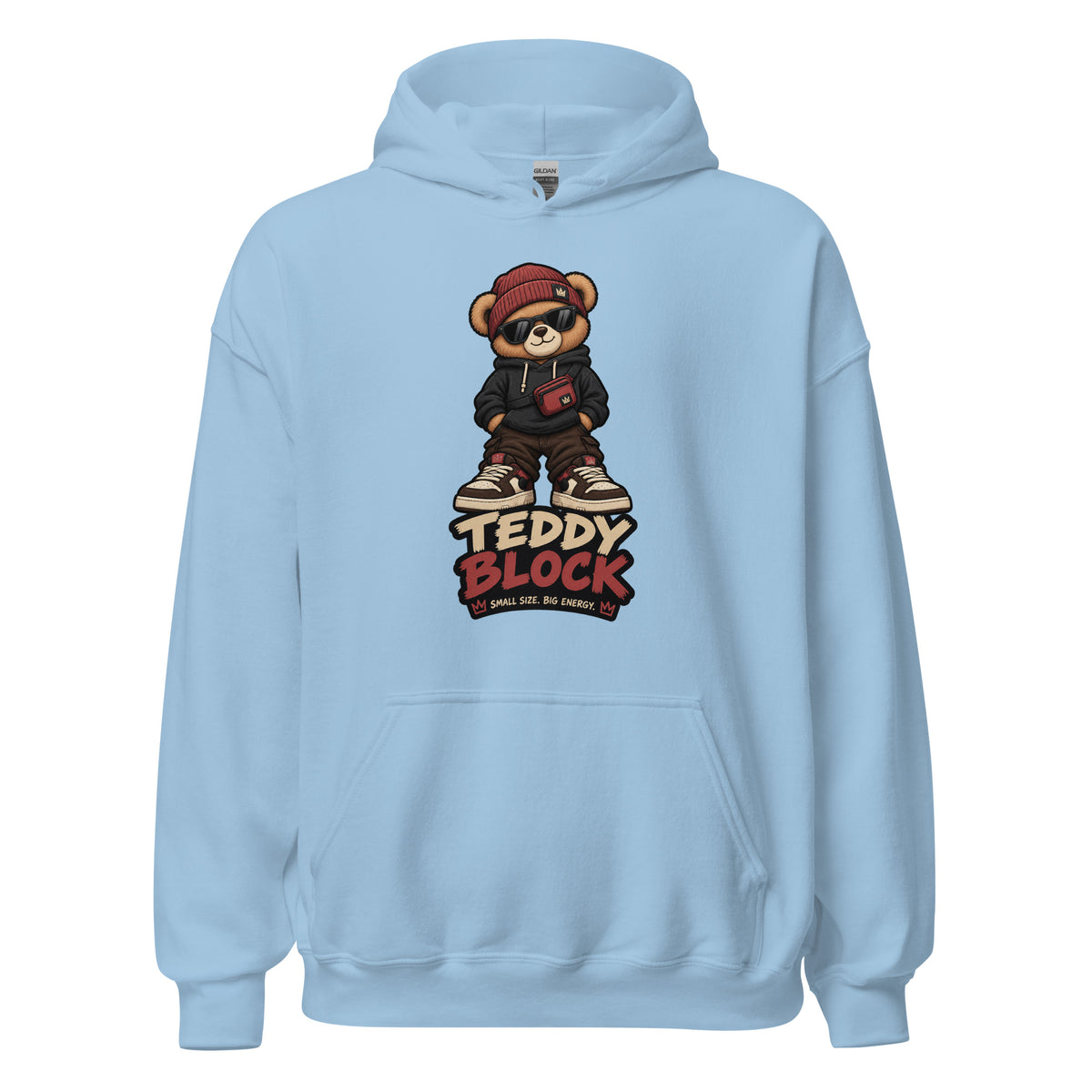 Sudadera Teddy Block unisex ZHOMAX con capucha en color azul claro, vista frontal