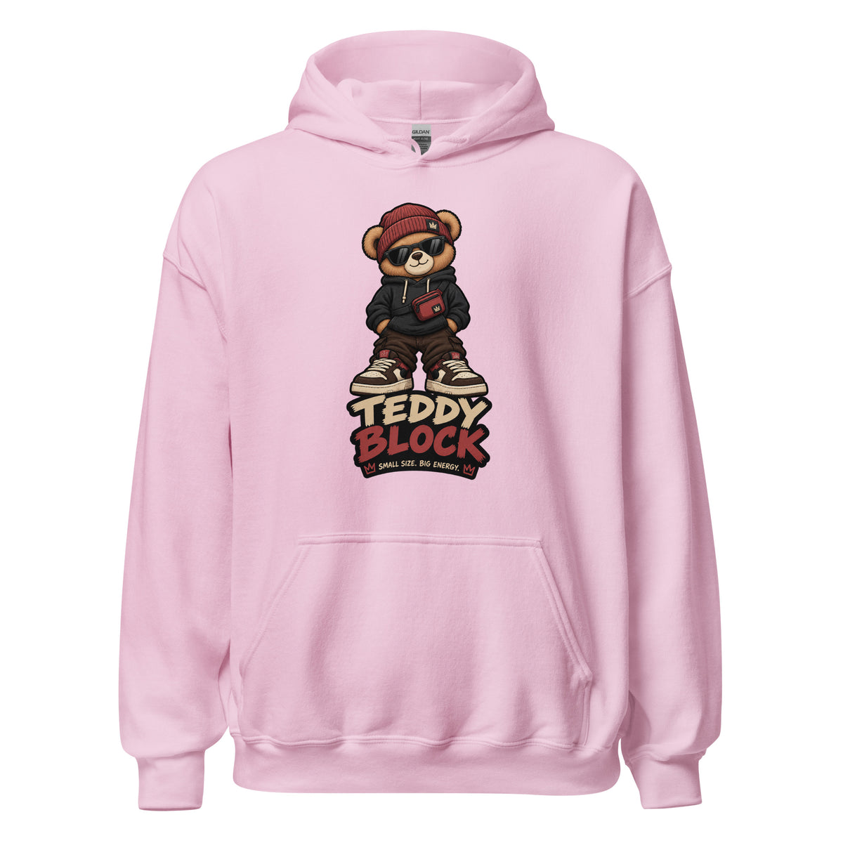 Sudadera Teddy Block unisex ZHOMAX con capucha en color rosa claro, vista frontal
