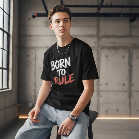 Camiseta gráfica Born to Rule unisex ZHOMAX en negro, vista frontal
