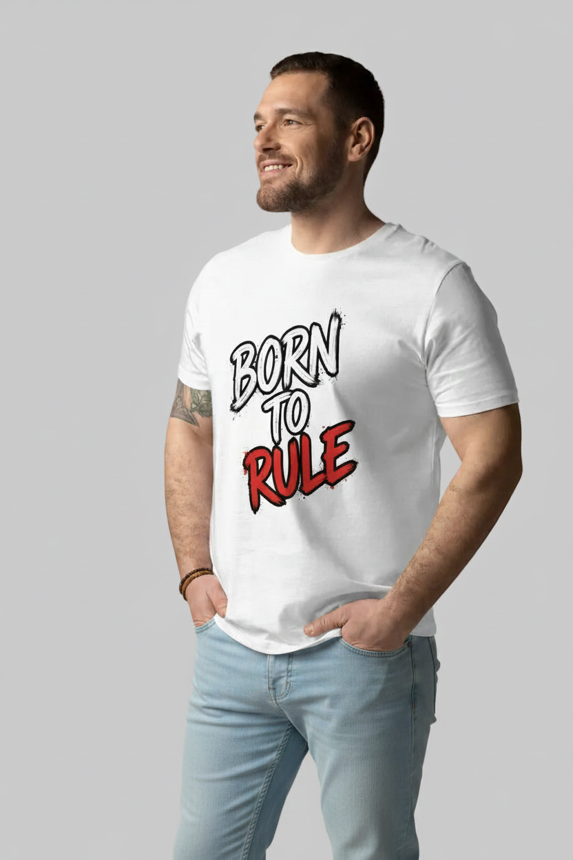 Diseño frontal Born to Rule para camiseta unisex ZHOMAX en blanco