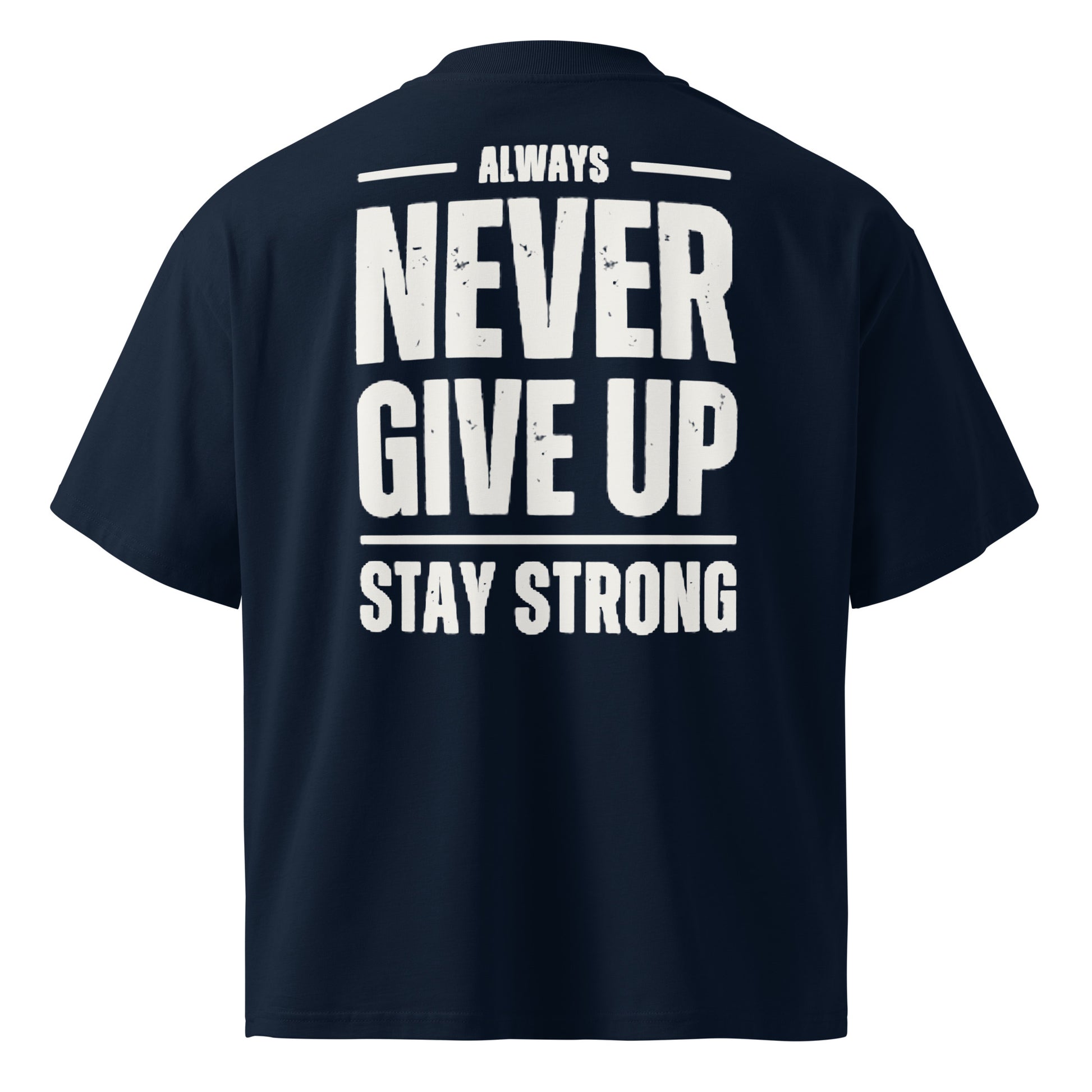 Camiseta Oversize Never Give Up ZHOMAX en French Navy, segunda vista trasera
