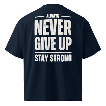Camiseta Oversize Never Give Up ZHOMAX en French Navy, segunda vista trasera