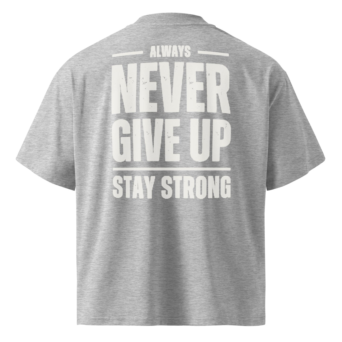 Camiseta Oversize Never Give Up ZHOMAX en gris jaspeado, segunda vista trasera