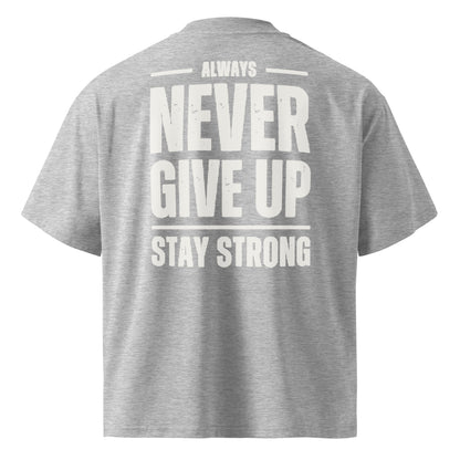 Camiseta Oversize Never Give Up ZHOMAX en gris jaspeado, segunda vista trasera