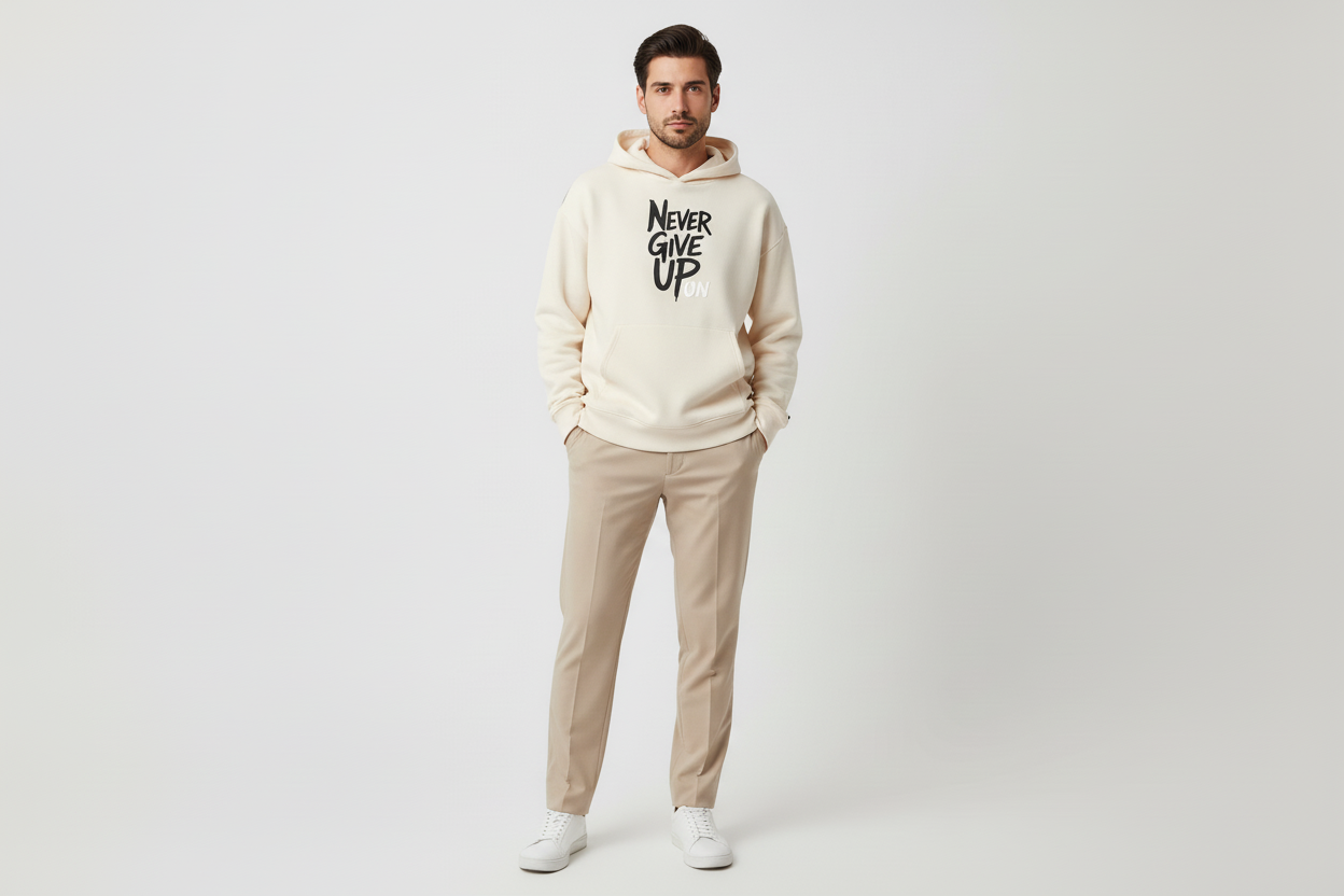 Sudadera con capucha Never Give up on gruesa oversize