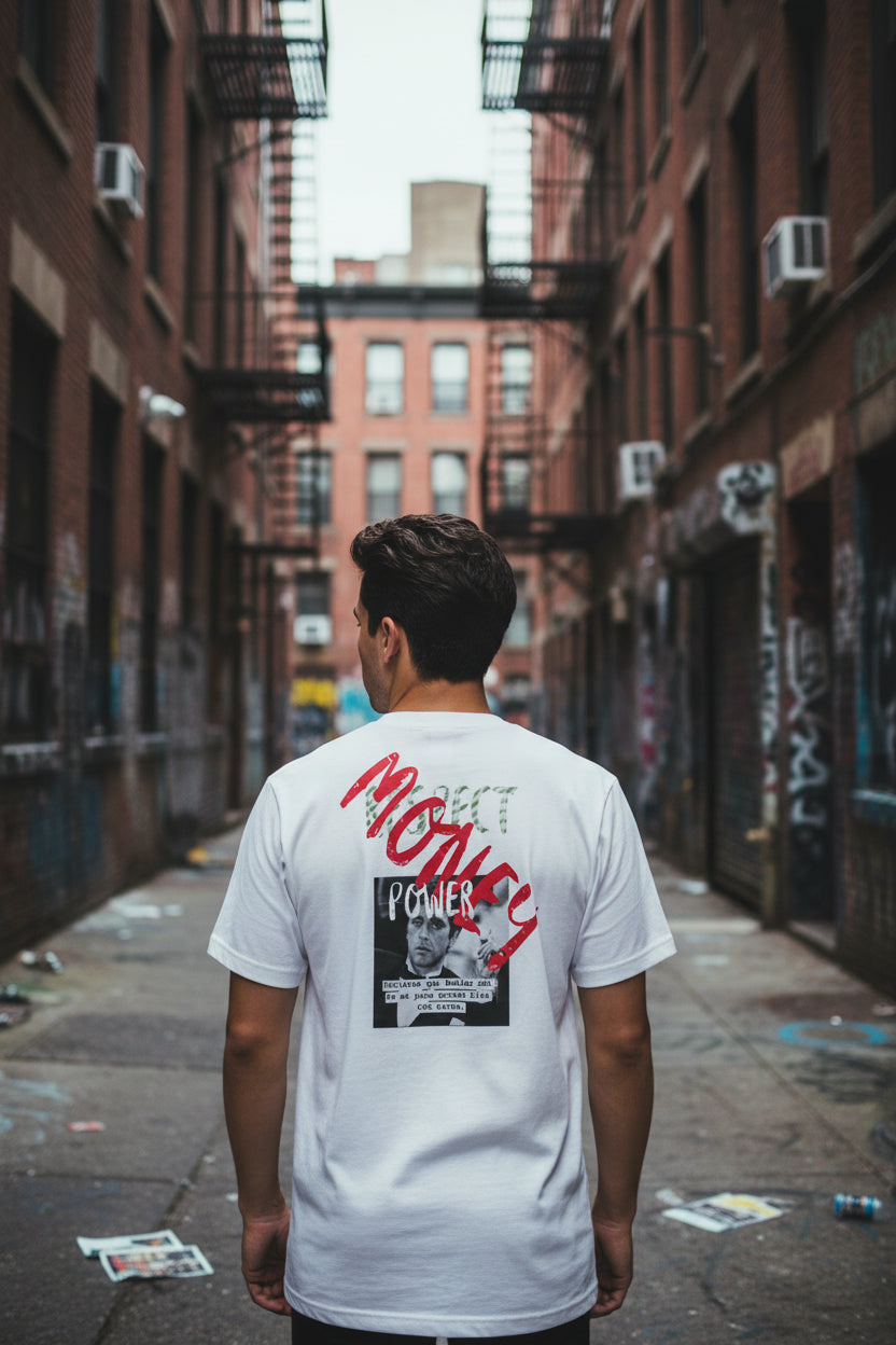 Camiseta Scarface Money Graffiti ZHOMAX, mockup trasero blanco